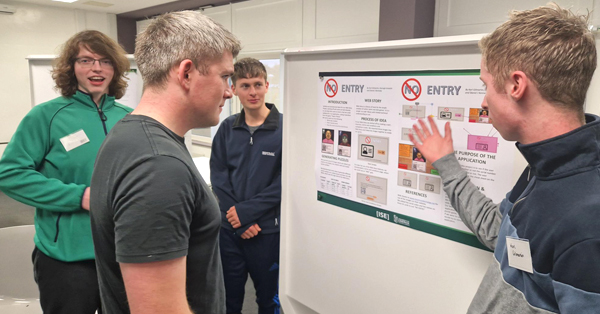 John Collison Co-founder of Stripe pictured with three ISE students