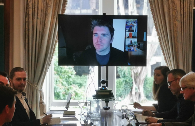 John Collison of Stripe on Screen chairing the ISE International Advisory Board meeting via Zoom.